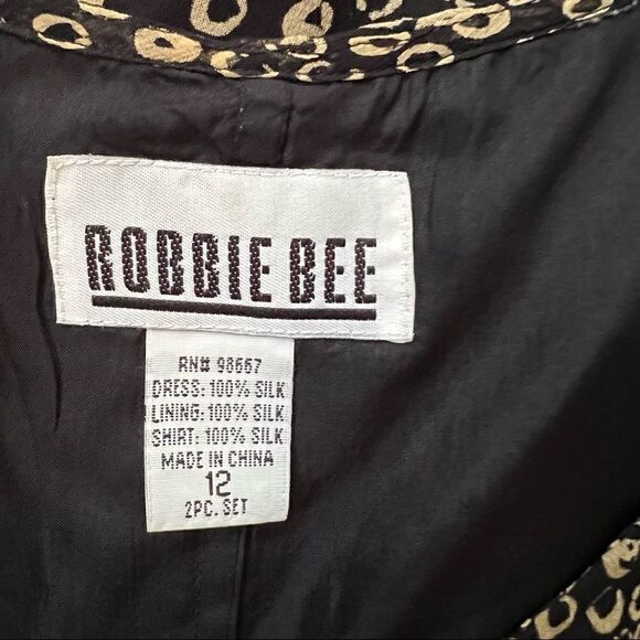 Vintage Robbie Bee Silk Sleeveless Maxi Dress Black + Tan Animal Print 12 - Picture 7 of 8